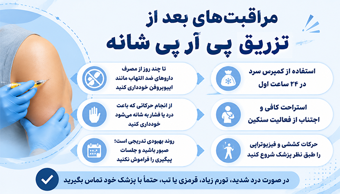 مراقبت های بعد از تزریق پی آر پی شانه