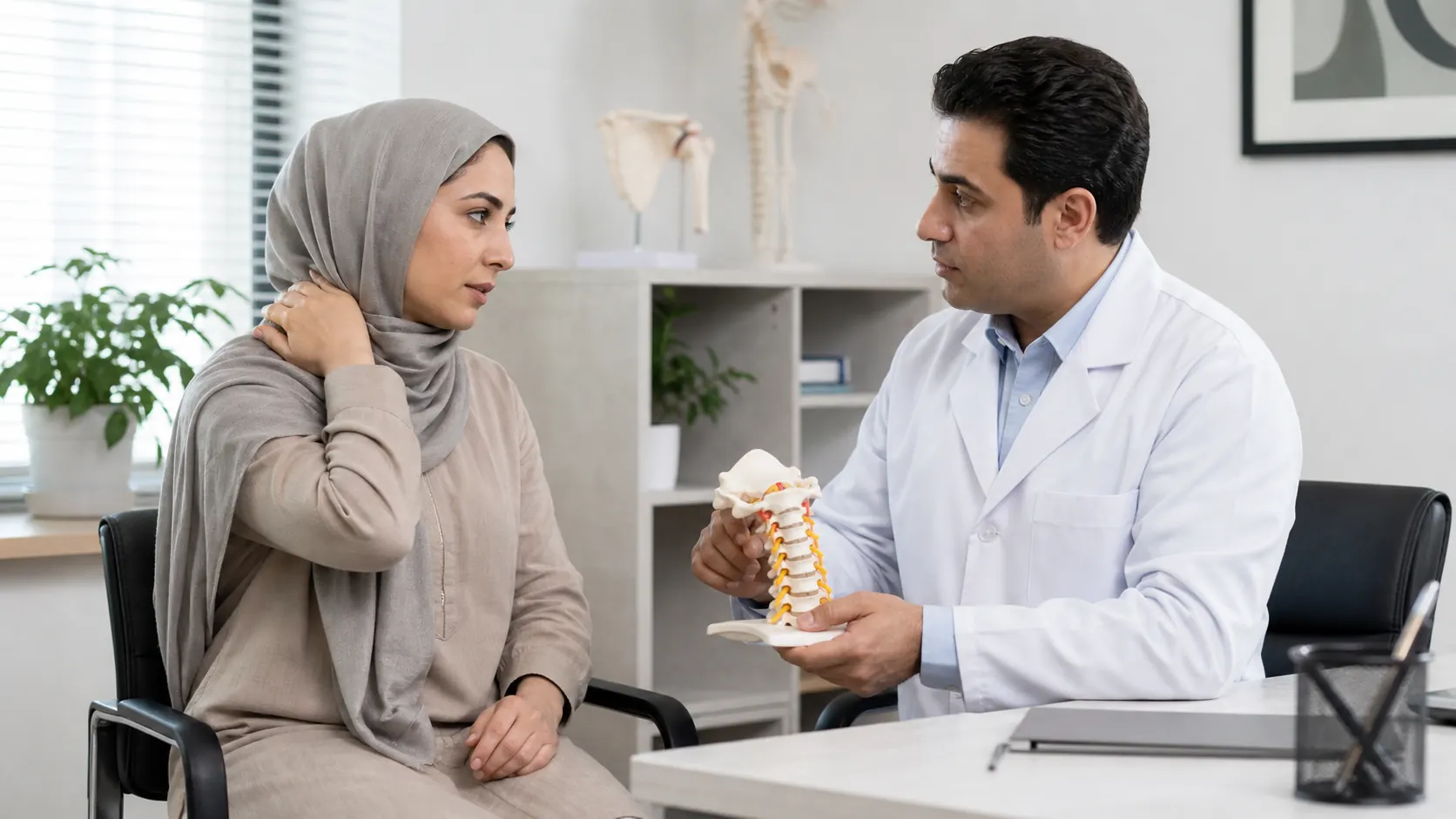 گفت‌وگوی بیمار با پزشک دربارهٔ ارزیابی علت گردن‌درد